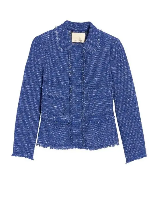 Rebecca Taylor blue sparkle tweed ruffle jacket
