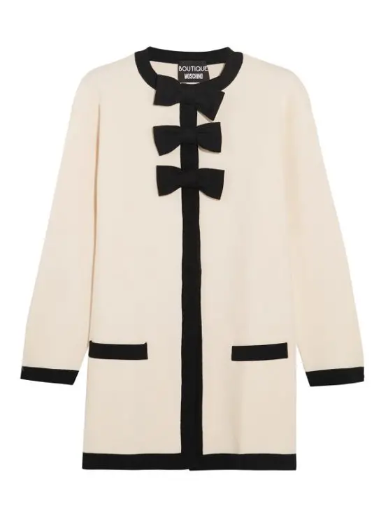 Boutique Moschino Bow Embellished Wool and Cotton Blend Jacket