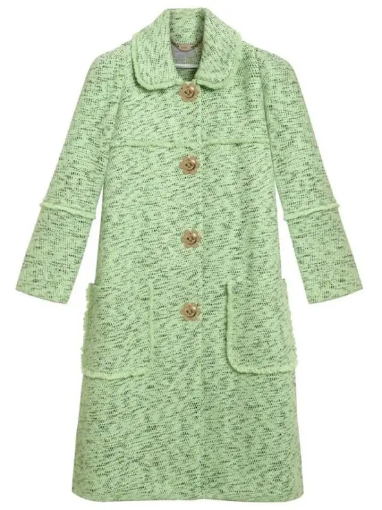 Mulberry Mint Cotton Tweed Frayed Coat