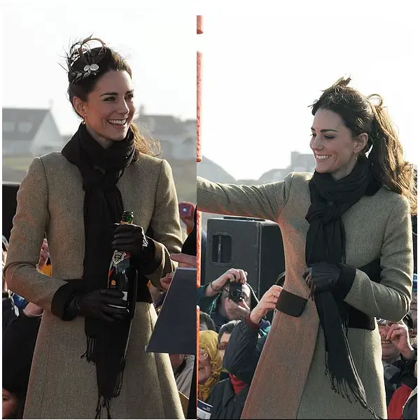The Duchess of Cambridge wore Black UFO Scarf to her very first public engagement in February 2011 in Wales