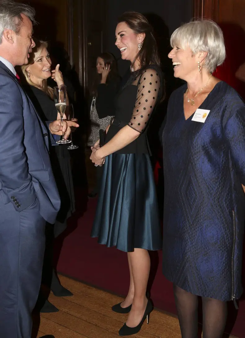 Duchess of Cambridge at Place2Be Wellbeing award wering Jenny packham blue full skirt