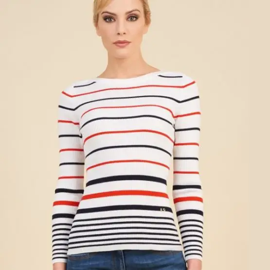 Luisa Spagnoli’s Muvi Pullover in white blue and red
