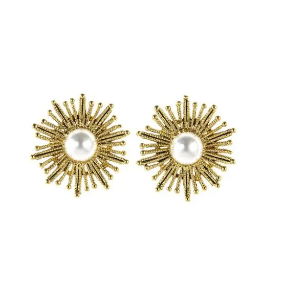 Oscar de la Renta Pearl Sun Star Button Earrings