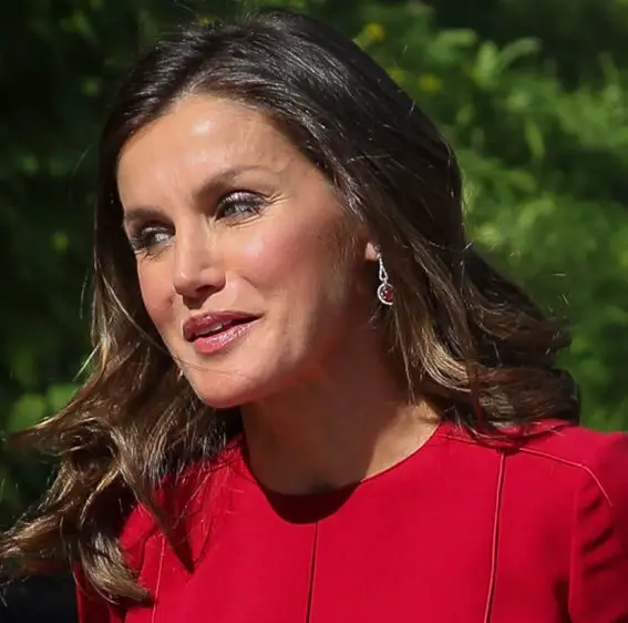 Queen Letizia wearing ruby and white gold earrings