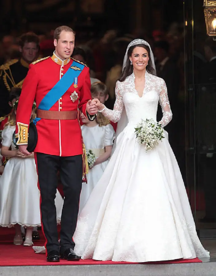 Prince William and his wife Catherine, Duchess of Cambridge emerge from Westminster Abbey after the wedding ceremony.