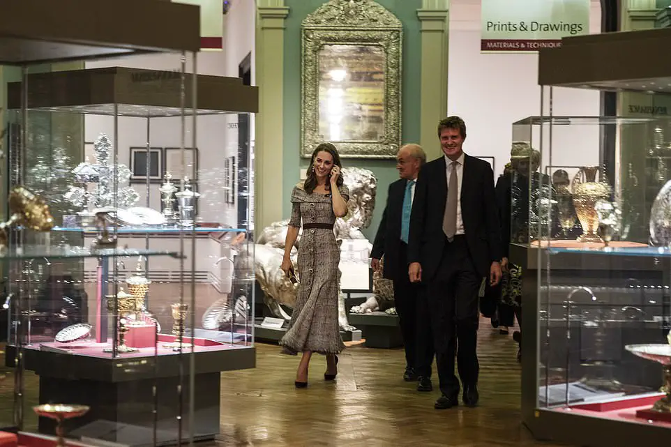 The Duchess of Cambridge wore grey Erdem Iman Dress to V&A Museum