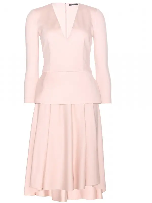 Alexander McQueen Powder Pink Pleated Peplum Dress