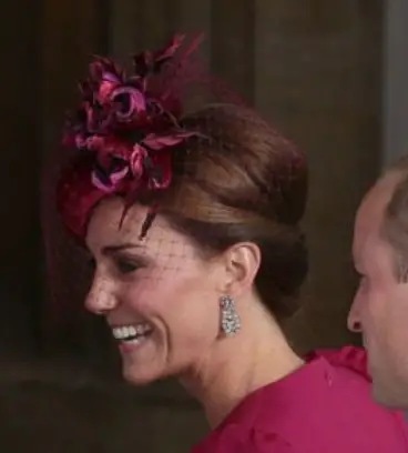 The Duchess of Cambridge wore The Queen's Diamond Pendant Earrings at the wedding of Princee Eugenie