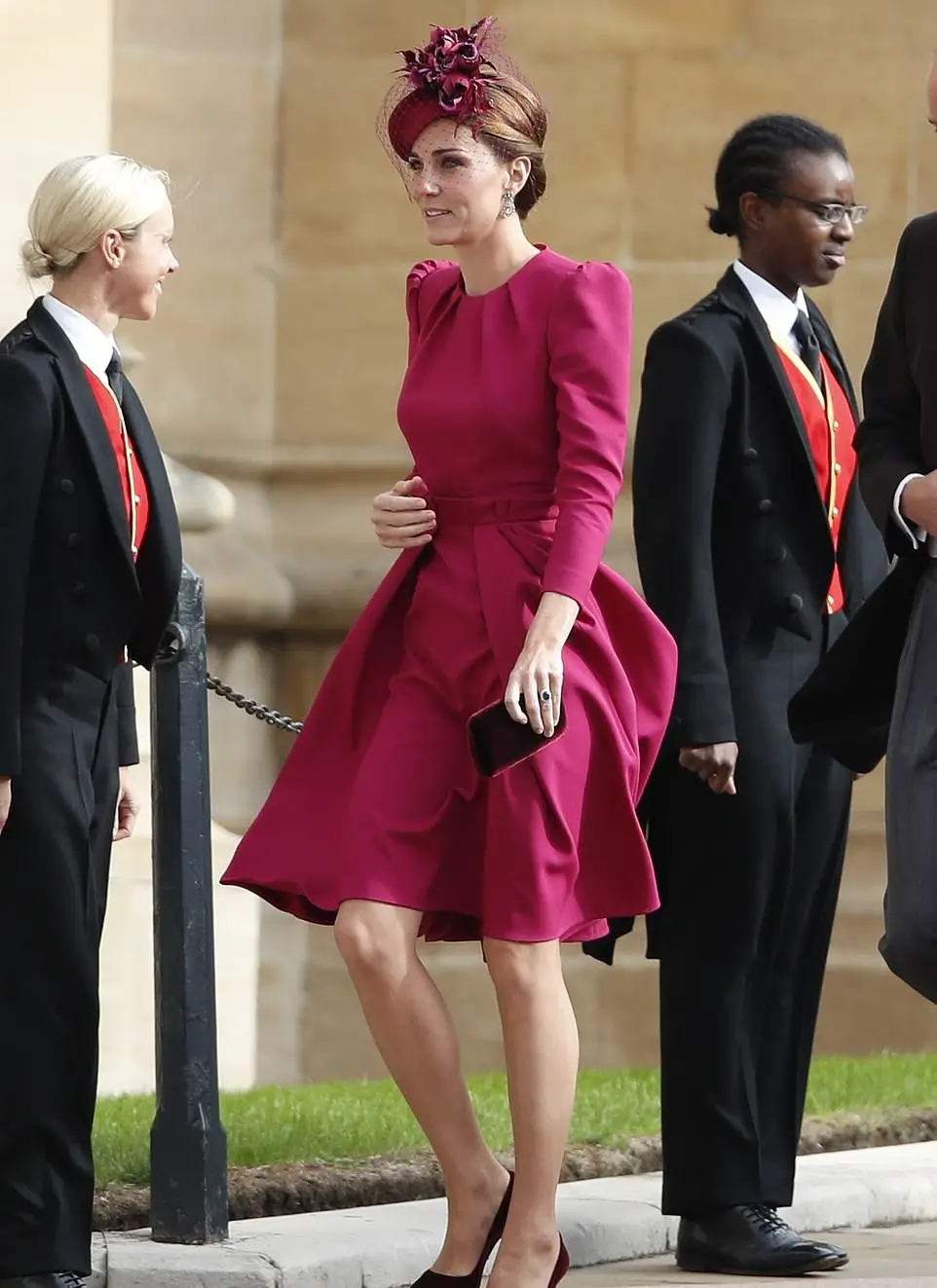 The Duchess of Cambridge in gorgeous raspberry Alexander McQueen at the Royal Wedding