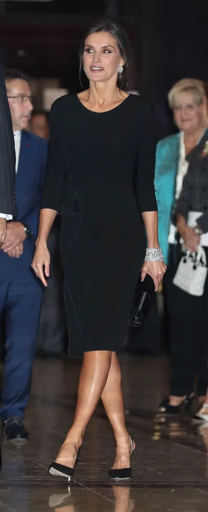 Queen Letizia in Black Armani Dress for Princess of Asturias Awards Concert