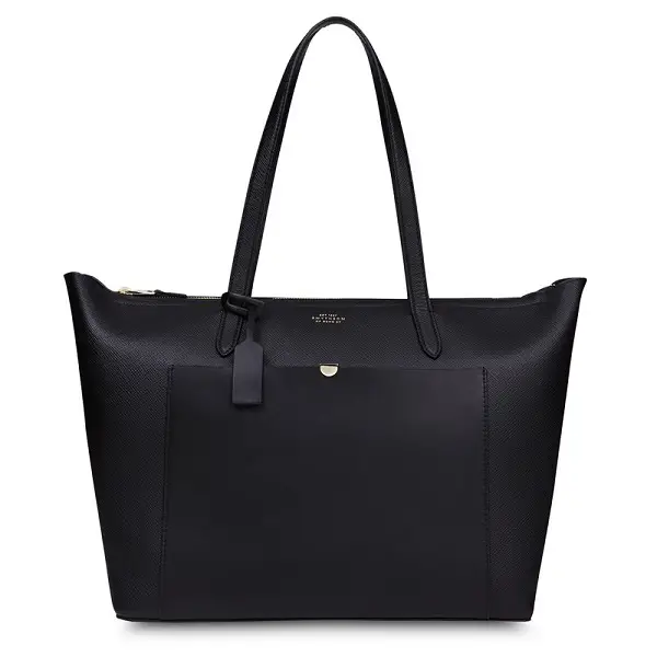 The Duchess of Cambridge was carrying her Smythson Black Panama East West Zip Tote