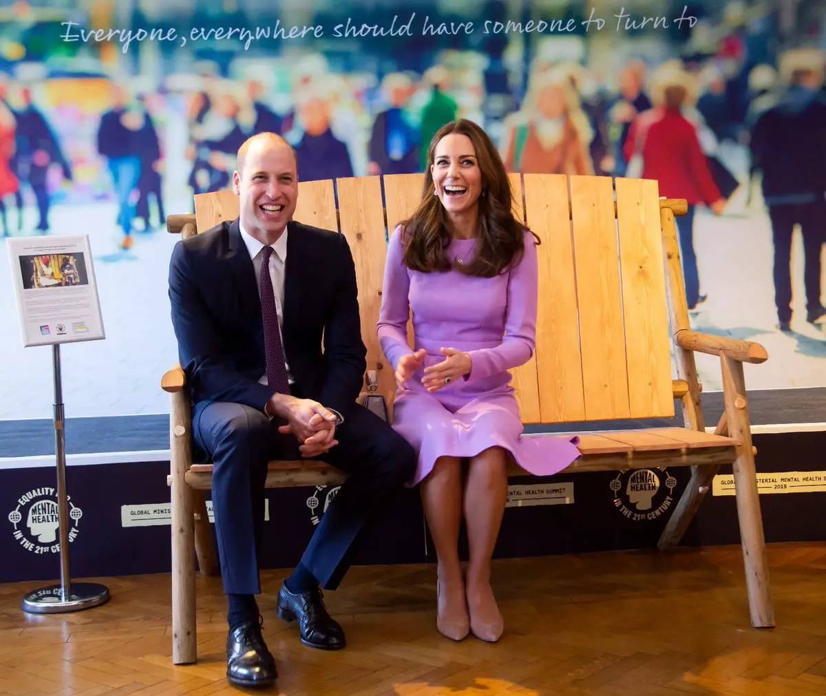 The Duke and Duchess sat down on the replica of the first friendship bench