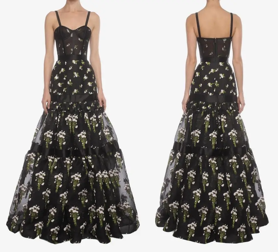 The Duchess of Cambridge wore Alexander McQueen Resort 2016 collection black gown with a floral motif