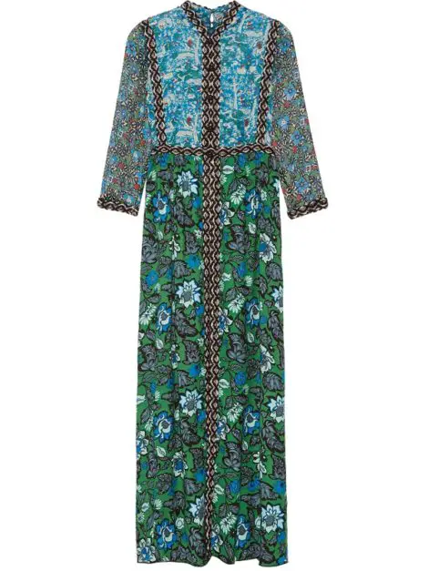 Anna Sui Crinkled Silk Chiffon and Twill Maxi Dress