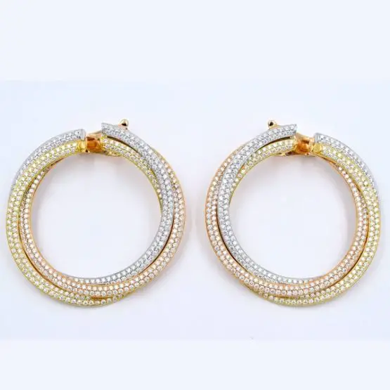 Cartier Diamond Tricolor Gold Trinity Hoop Earrings