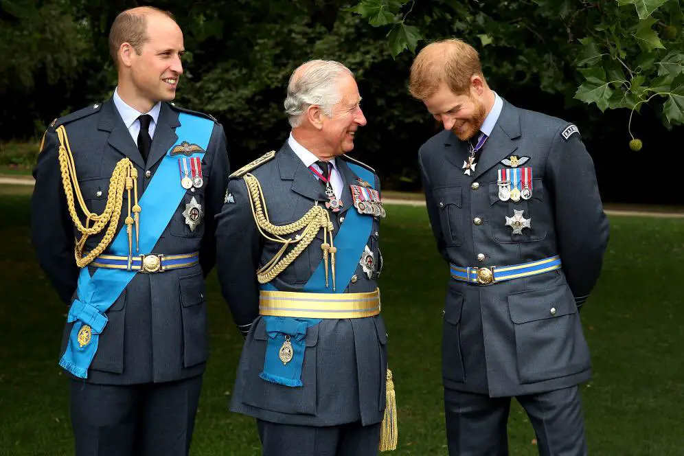 Prince Charles of Wales with his son Prince William and Prince Harry