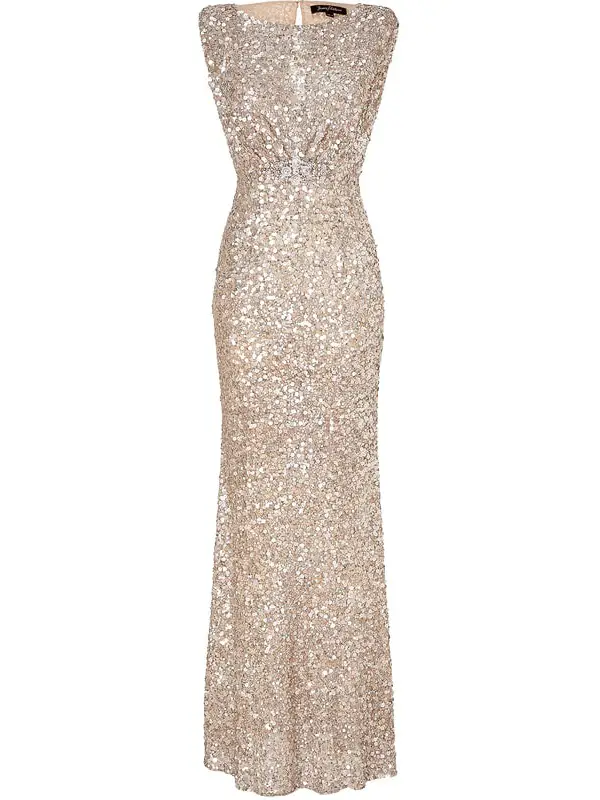 Jenny Packham Pale Gold Sequin Gown - a shimmering come back from Maternity