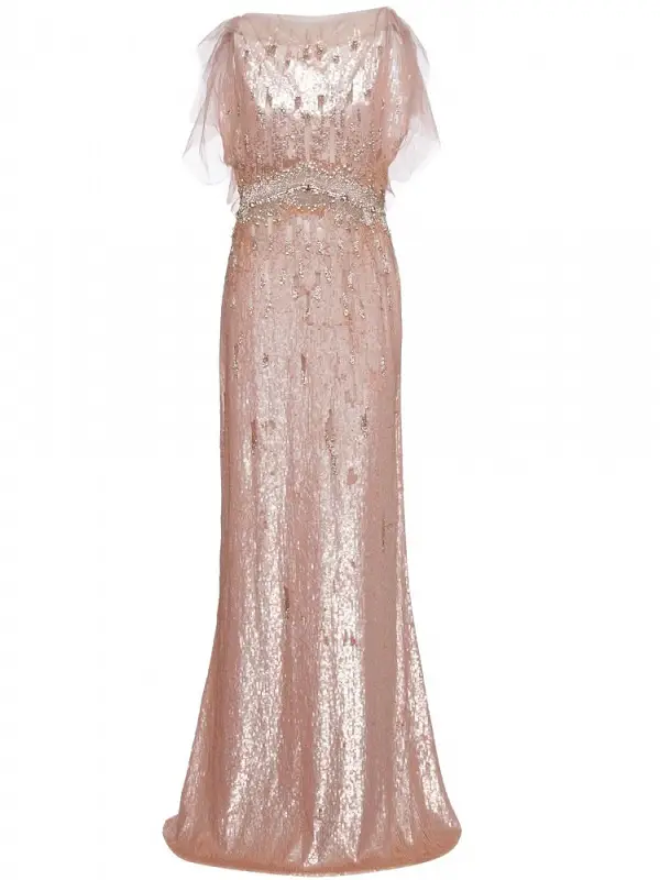 Jenny Packham Pearlescent Pink Sequin Gown has soft Princess vibes to it
