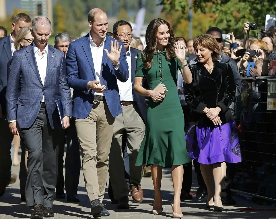 The Duchess of Cambridge wore Dolce and Gabbana Green Midi Dress in Canada in September 2016