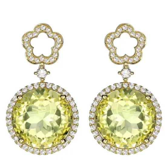 Kiki McDonough Diamond Flower and Lemon Quartz Drop Earrings