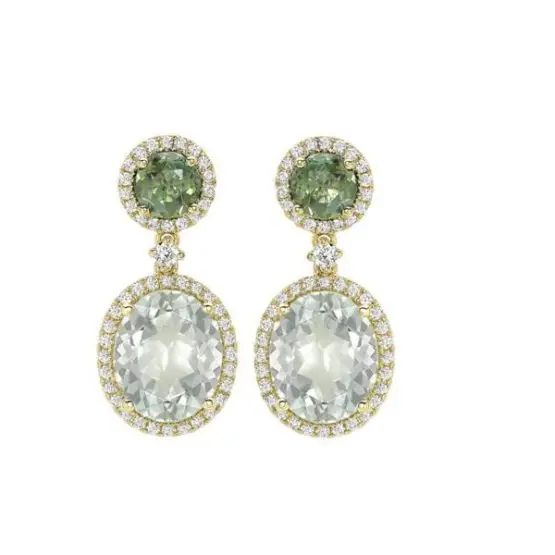 The Duchess of Camridge wore Kiki McDonough “Special Edition Green Tourmaline, Green Amethyst and Diamond Earrings”.