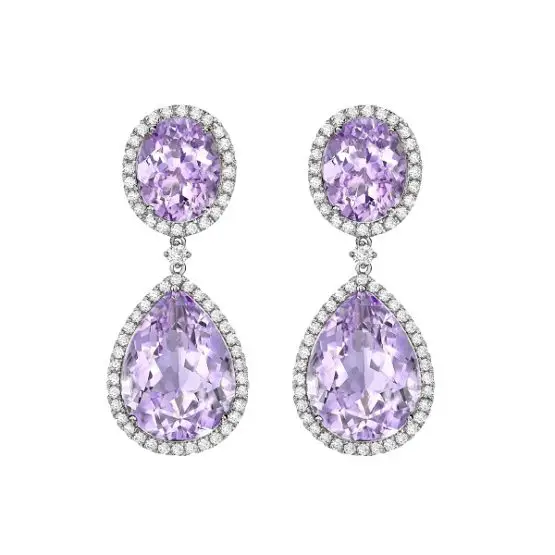 The Duchess of Cambridge wore Kiki McDonough lavender Amethyst Pear and Oval Drop earrings