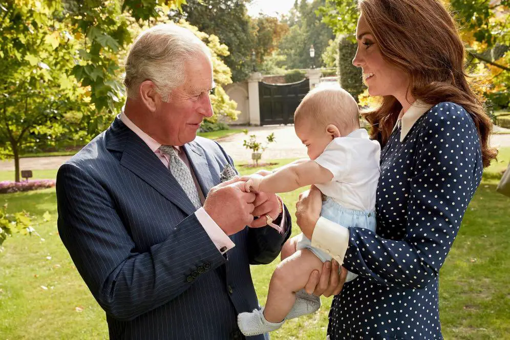 The Duchess of Cambridge and Prince Louis with Prince Charles