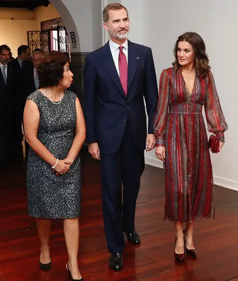 Queen Letizia in Burgundy for Day 2 In Peru
