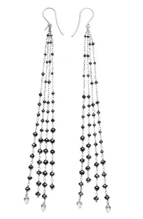 Queen Letizia of Spain was wearing her TOUS black diamond long chain earrings