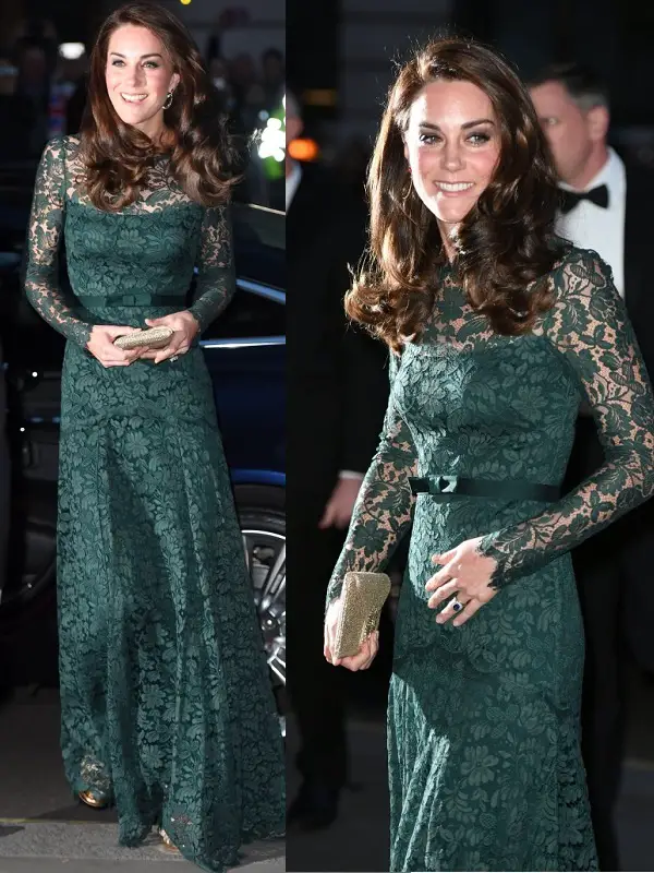 The Duchess of Cambridge wore Temperley London Green Maxi Dress at the National Portrait Gallery Gala Dinner