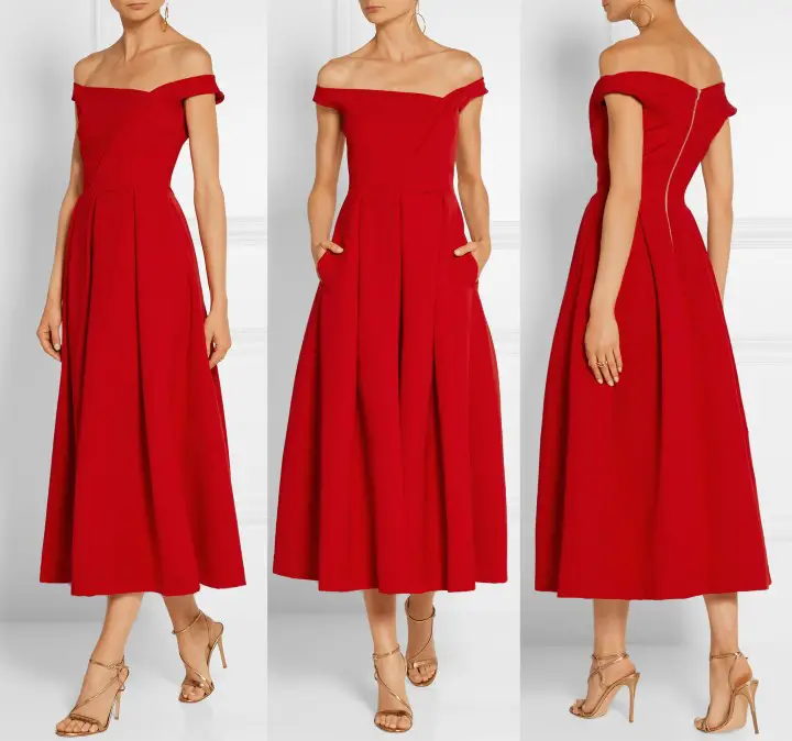 The Duchess of Cambridge wore red Finella Satin Midi Dress by Preen by Thornton Bregazzi