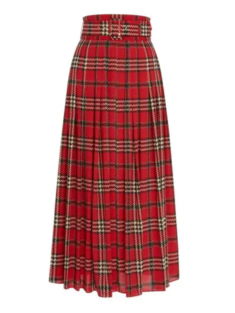 Emilia Wickstead Pris Pleated Tartan Flannel Skirt 1