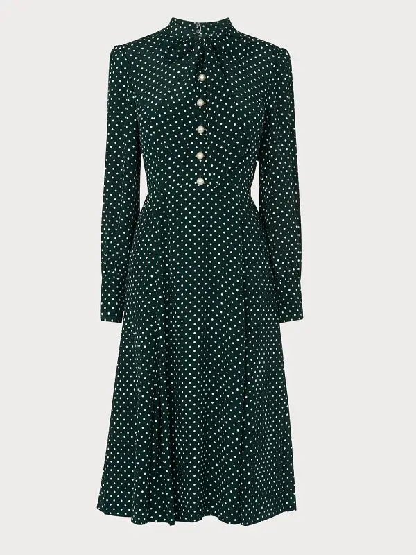 The Duchess of Cambridge wore LK Bennett Mortimer Green Polka Dot Silk Dress.