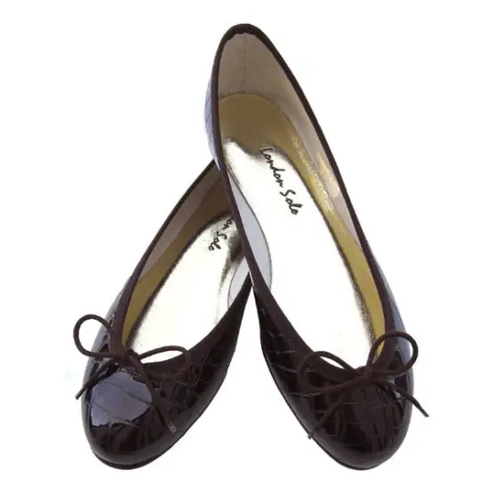 London Sole Pirouette Brown Croc Patent Leather Flats