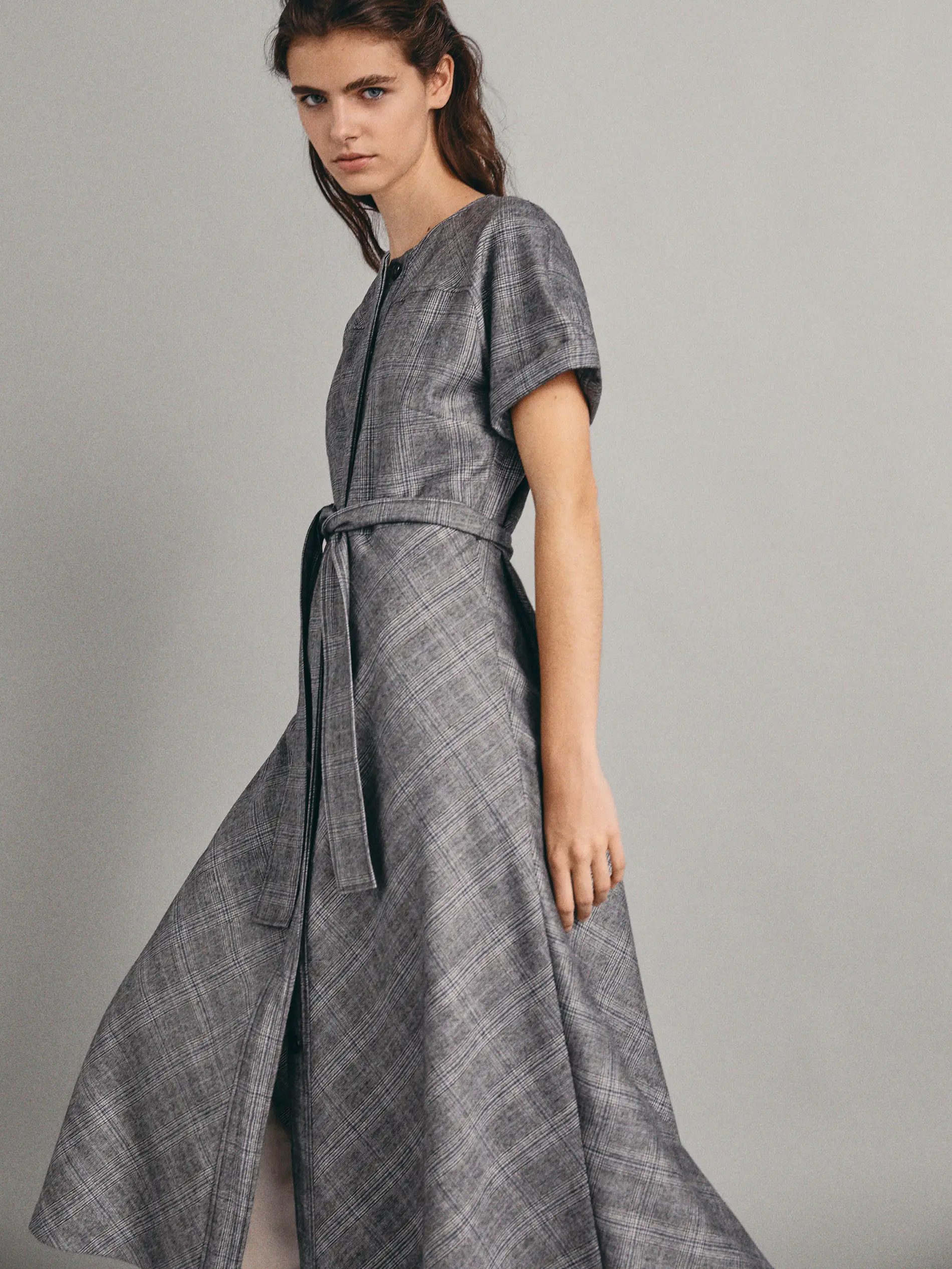 Queen Letizia wore Massimo Dutti Wool Check Dress With Belt