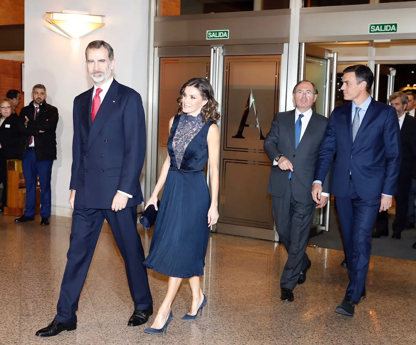 Queen Letizia of Spain wore a satin blue midi dress at Concert for Constitution at 40