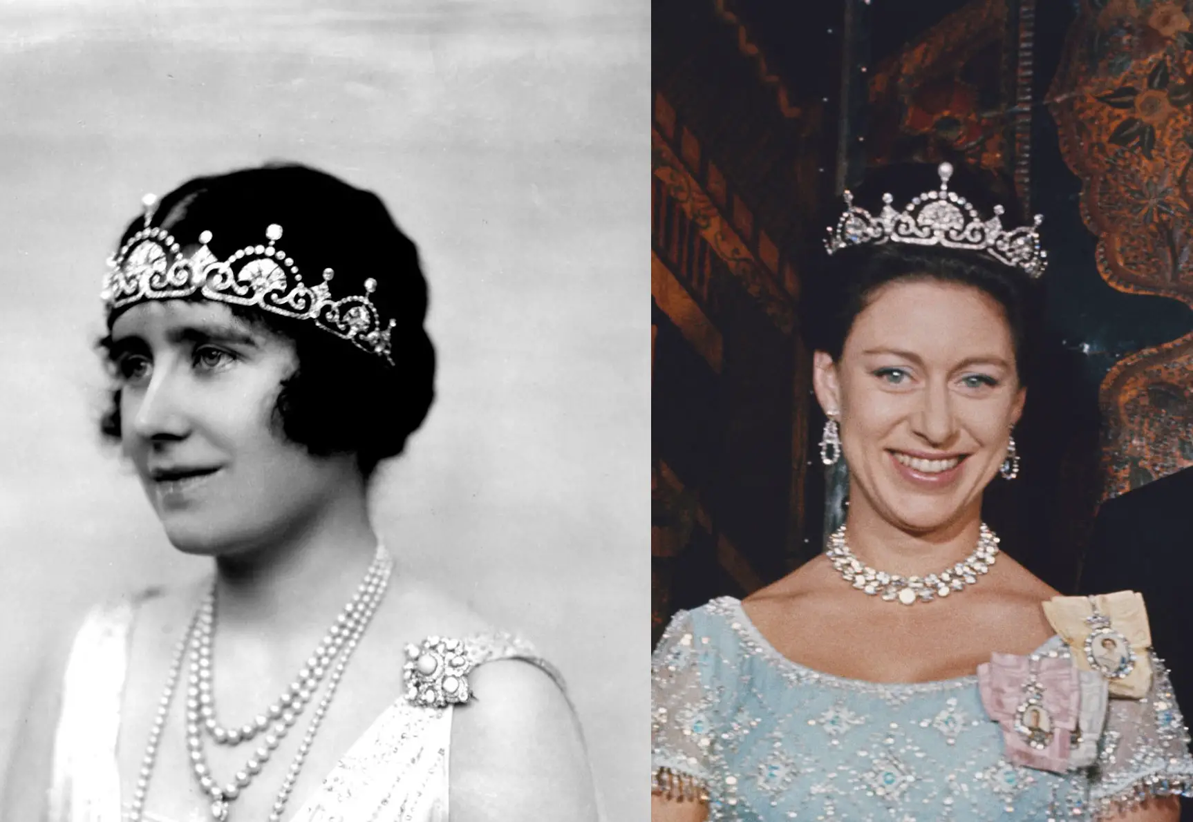 Queen Mother Elizabeth I and Princess Margaret wearing Lotus Flower Tiara
