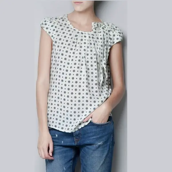 Zara White Printed Top with Bow