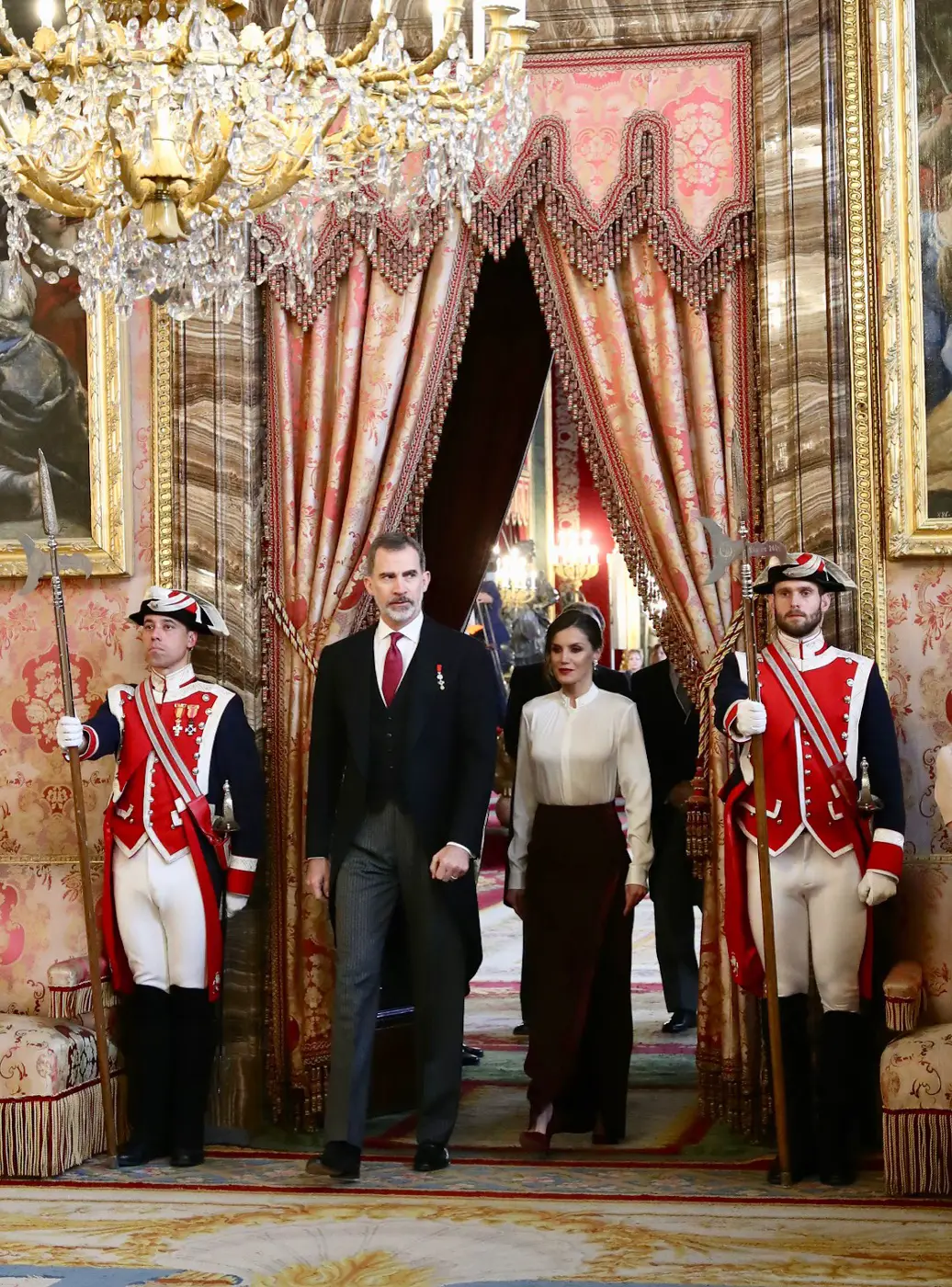 Queen Letizia of Spain in red and white for annual Diplomatic Reception in 2019