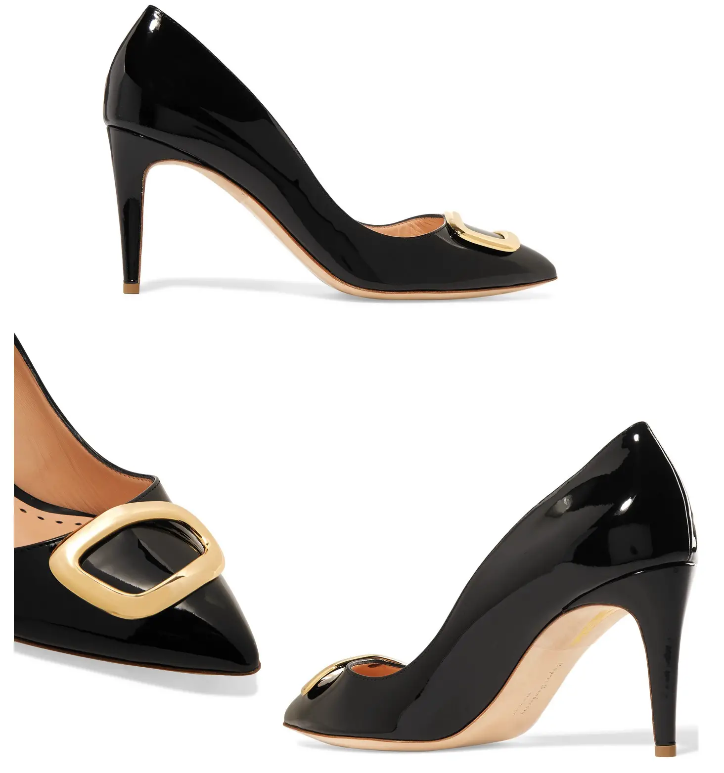 The Duchess of Cambridge wore Rupert Sanderson Nada O Pebble embellished patent-leather pumps