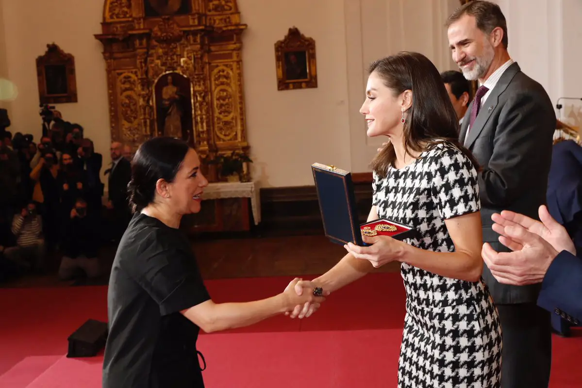 Queen Letizia's Monochromatic Elegance for Fine Arts Gold Medals Presentation in Madrid