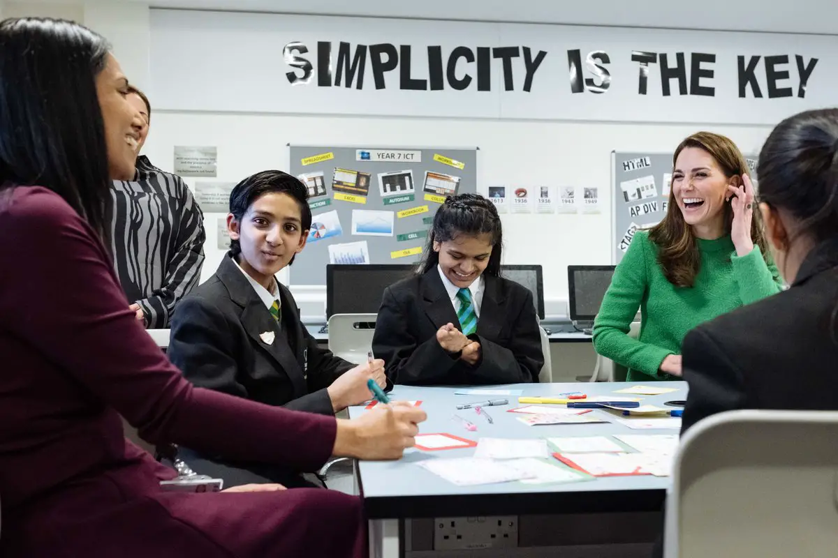 The Duchess of Cambridge joined a roundtable discussion with teachers about students’ school readiness and teacher welfare