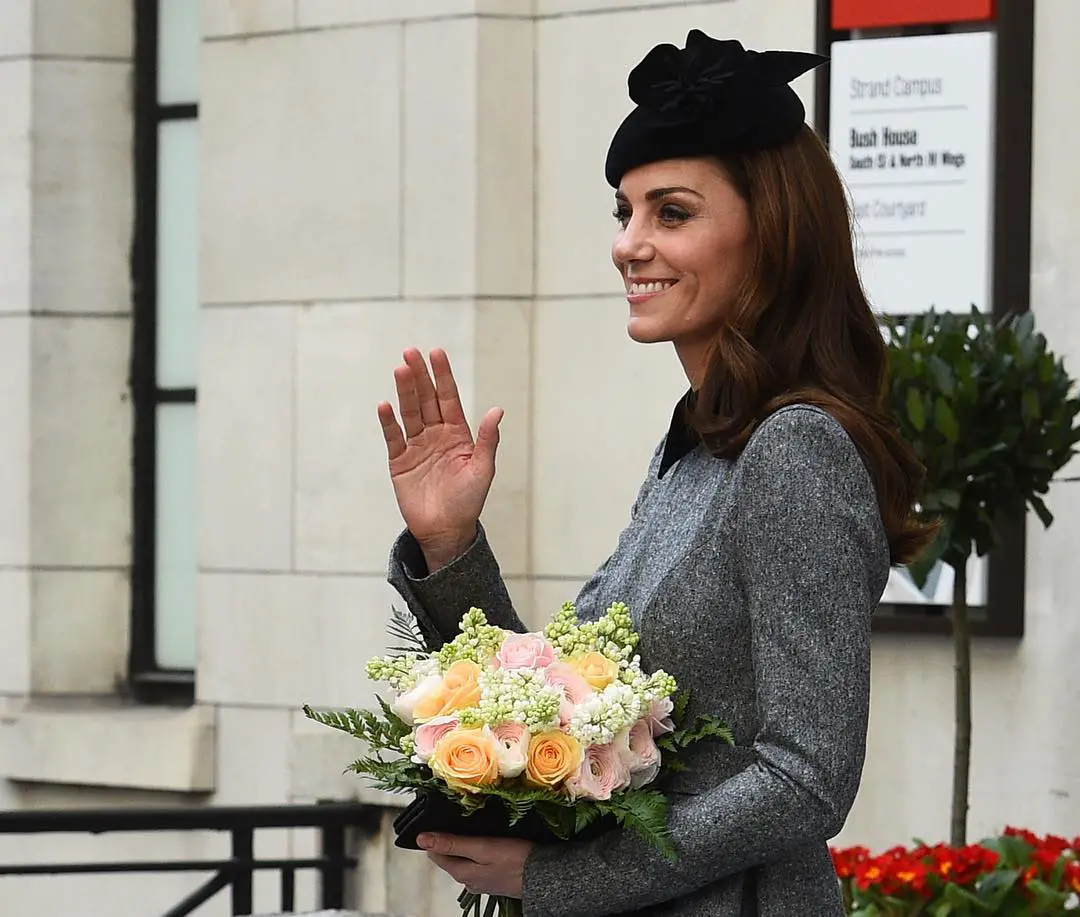 A beautiful shot of The Duchess of Cambridge leaving with a bouquet in hand