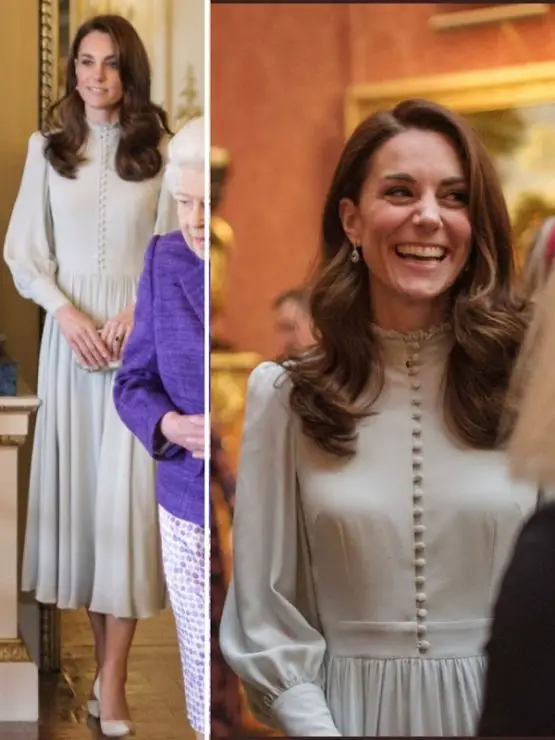 The Duchess of Cambridge wore Ice Blue Midi Dress at Palace Reception