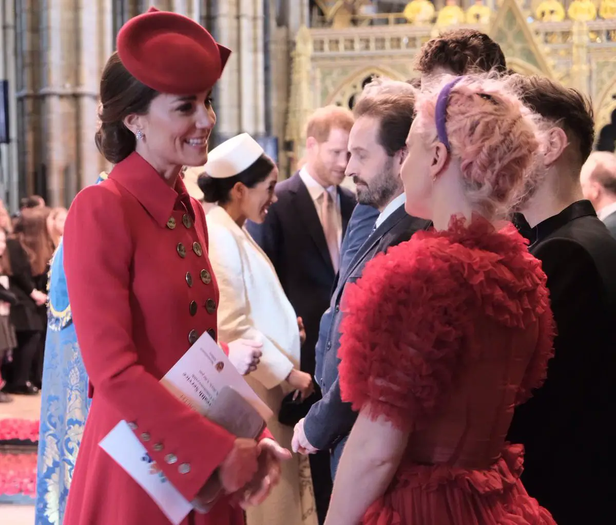 The Duchess of Cambridge in red for Commonwealth Day service in 2019