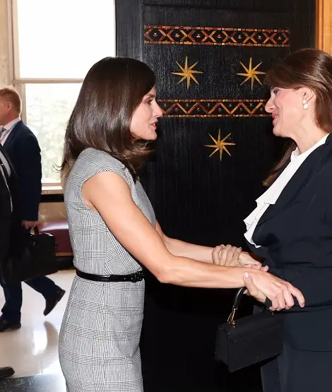 Queen Letizia in Geneva for WHO Presentation wearing Hugo Boss Jacket and Blazer