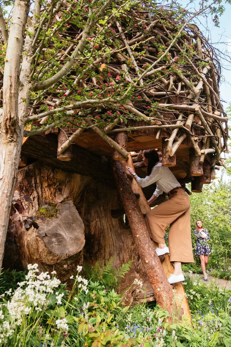 country girl Catherine took a turn to climb to the treehouse that is the centrepiece of the garden