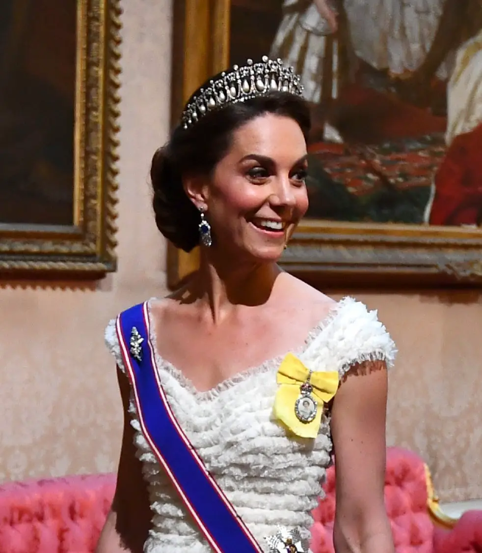 The Duchess of Cambridge wore her Royal Victorian Order Sash for the first time at the State Banquet for President Trump