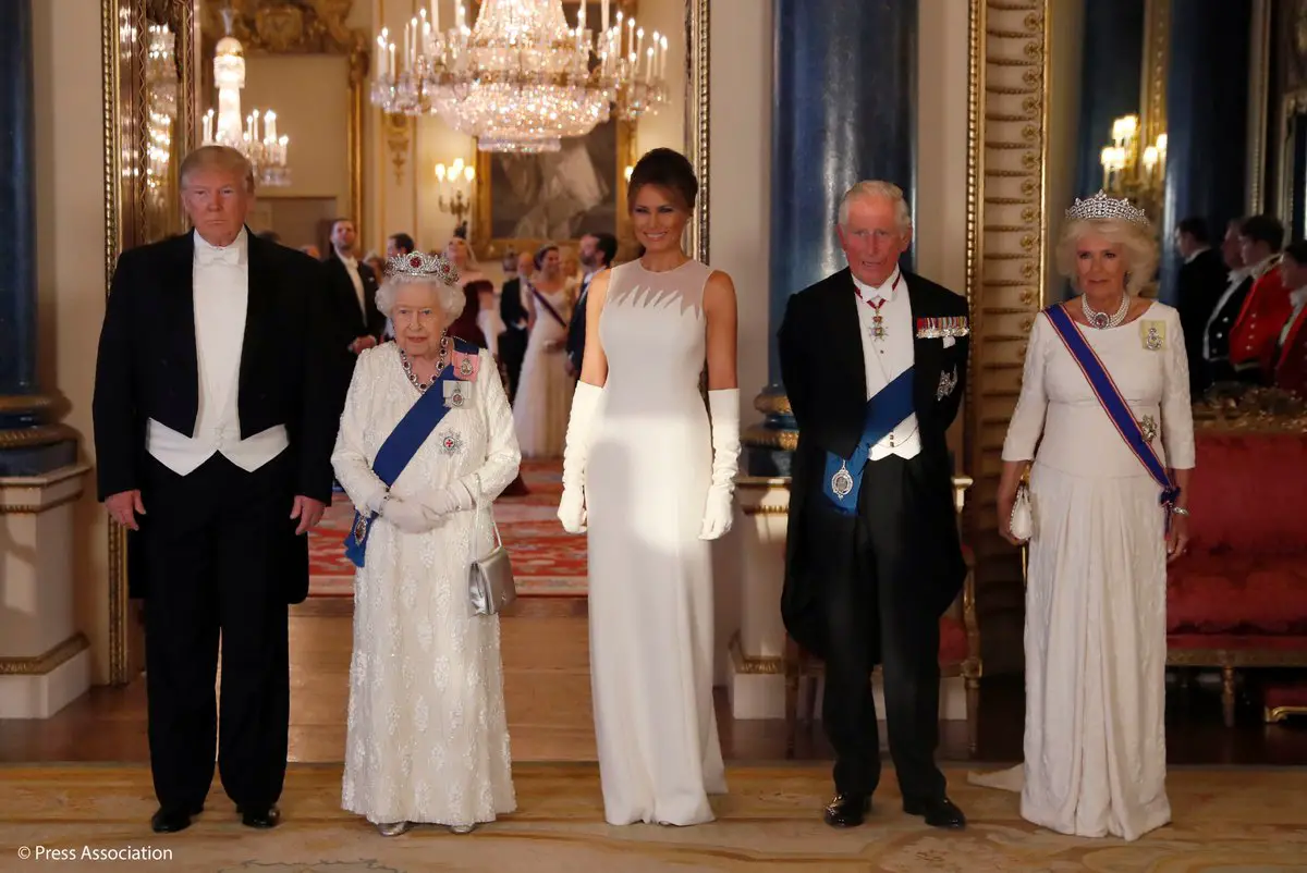 Queen Elizabeth II hosted a state banquet at the Buckingham Palace in honour of US President Donald Trump
