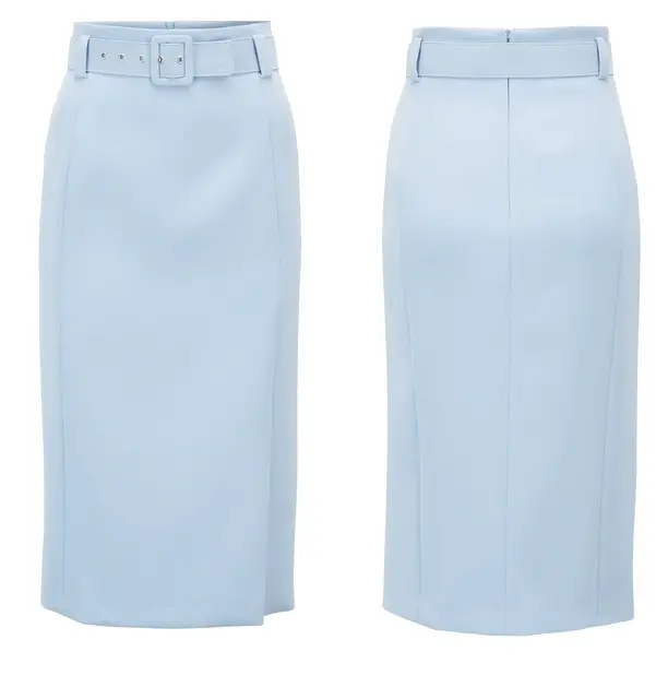 Queen Letizia of Spain wore Hugo Boss High-waisted Pencil belted sky blue skirt 